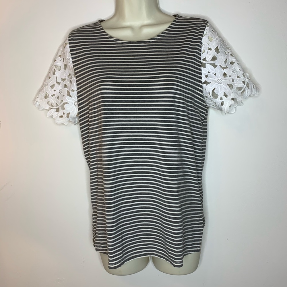 Sunday in Brooklyn Striped Top Lace Sleeves size Small Dressy Tee Shirt
